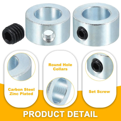 One Half Inch Bore Shaft Collar Seven Eighths Inch Outer Diameter One Half Inch Thick Ten Pack Carbon Steel Zinc Plated With M6 Set Screws And Wrench For Machine Tools Landing Gear Stopper Wheel Collar