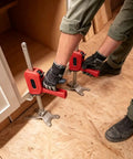 Heavy Duty Arm Jack 2 Pack, Zero Sweat Furniture Lifter, 330 Lbs Hand Lift Tool in use for cabinet positioning.