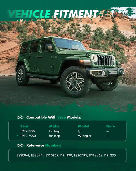 Beefed Up Front Inner And Outer Tie Rod Set For Jeep Wrangler TJ 1997 2006 7 Piece Suspension Kit With Front Tie Rod Ends Replacement Heavy Duty Steering For Off Road Performance, green Jeep Wrangler TJ fitment image