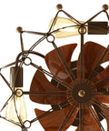 Close-up of Caged Ceiling Fan With Light And Remote Flush Mount Low Profile Farmhouse Modern Ceiling Fan Includes Bulbs 6 Speeds Reversible Blades Safety Ferris Wheel Cage Black showing ferris-wheel design with wooden blades.