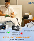 Man using Climate Line CPAP Hose 6.5 Foot for 11 Series Machines only, not for 10, while reading in bed.
