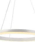 Matte White Integrated LED Hoop Pendant Light With Dimmable Performance, Dope Wagon Wheel Chandelier For Kitchen Island And Dining Room