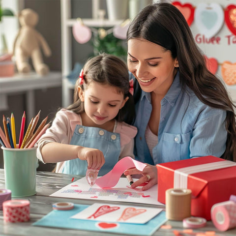 Mother and daughter crafting with Double Sided Scrapbooking Tape Runner 4 Pack, 26 Feet By 0.31 Inch at a table