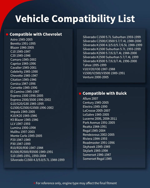 VEHICODE Engine Coolant Temperature Sensor with connector; Chevrolet, Buick and Cadillac compatibility list.