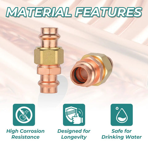 100 Pack Copper Union Coupling Fittings 1 X 1 Inch Press Connectors showing durable design and high corrosion resistance.