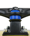 Premium American Longboard And Skateboard Truck Replacement Bushings 4 Pack Soft 88a Blue Cushions close-up on black truck.