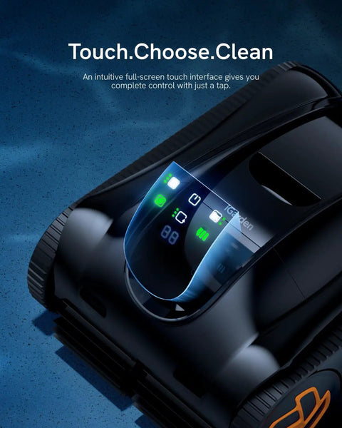 Top view of K70 Robotic Pool Cleaner With 7 Hour Battery Life, Cordless Vacuum, Turbo 200 Percent Suction, Smart 3D Navigation, Touchscreen, Black.