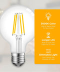 Retro Edison Style LED Bulbs 6W G25 Globe 4 Pack Warm 3000K Soft White Dimmable 60W Equivalent E26 E27 Base indoors