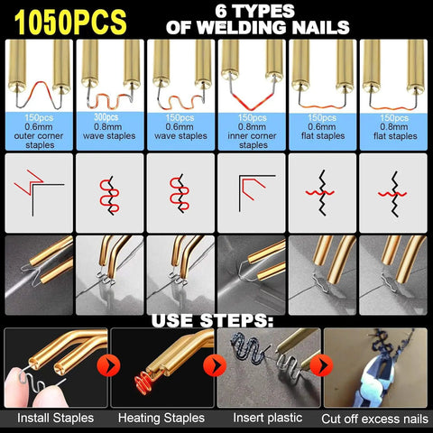 Dope Plastic Welding Kit For Car Bumpers With Six Types And 1050 Staples Pro DIY Repair Tool usage steps and staple types