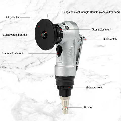 Mini Pneumatic Chamfering Tool For Metal, Portable Handheld Burr Trimmer with labeled parts and tungsten steel bits
