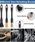 Pro Grade Car Interior Detailing Kit With Extendable Windshield Cleaner Tool, 14 Piece Set, close-up of three size brushes