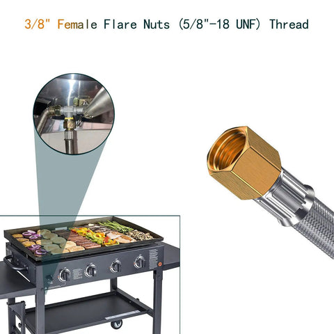 3/8 inch flare nuts and hose for 5 Foot Propane Regulator And Hose With 90 Degree Elbow Adapter For Blackstone Tabletop Griddles