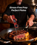Chef using Ultra Fast Digital Meat Thermometer For BBQ USB C Rechargeable Kitchen Thermometer With 0.5s Read Time And 0.5 Fahrenheit Accuracy VA LCD Display Great For Grill Candy Making Brewing on a steak on stovetop