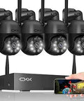 All-In-One Outdoor Indoor Security Camera System With Four 3MP PTZ Cameras, WiFi NVR, with a smartphone control interface