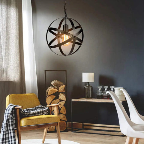 Plug In Dope Rustic Metal Pendant Light With Adjustable Ring Spheres, Vintage Industrial Chandelier For Kitchen And Dining