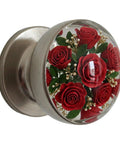 Kickstart Your Home Refresh With Vintage Floral Resin Cabinet Handles Featuring Smooth Gliding Drawer Pulls And Rock Solid Metal Hardware For Adding Old School Charm To Any Dresser Upgrade. Round red floral resin cabinet handle with metal backing.