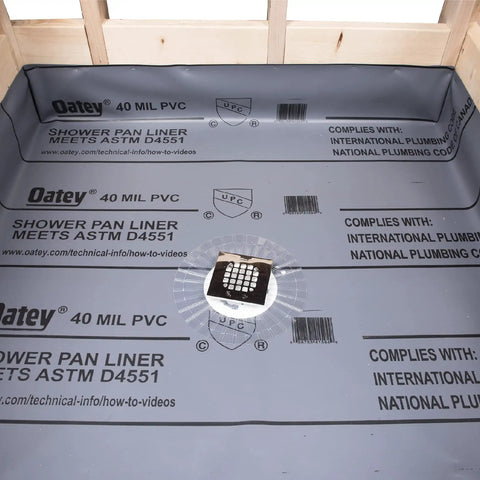 PVC Shower Pan Liner 6 Foot By 10 Foot Waterproof Membrane installed in shower base
