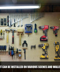 Heavy Duty Power Tool Organizer Gear Set With Pegboard Wall Rack for Cordless Drills Saws Grinders Stainless Steel Two Prong Hooks