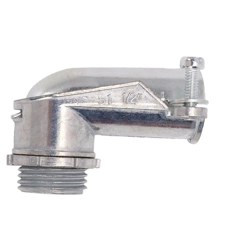 Rock Solid 90 Degree Squeeze Connector For 1/2 Inch Ac Mc And Flexible Metal Conduit Dead Simple Zinc Alloy Electrical Wiring Fitting.