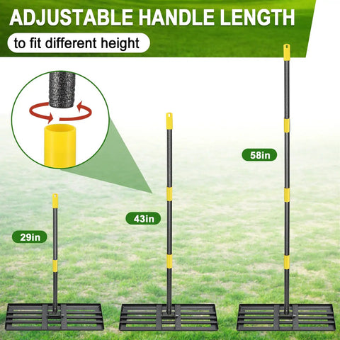Adjustable handle lengths for Heavy Duty Lawn Leveling Rake With 5 Ft Adjustable Handle 30 X 10 Inch Levelawn Tool