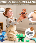 Child playing with Take Apart Dinosaur Toys For Kids Aged 3 To 8 STEM Construction Building Kit With Electric Drill