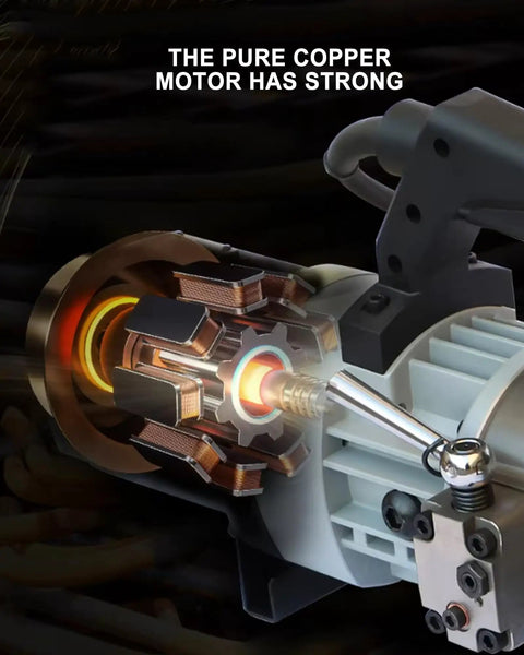 Close-up of the pure copper motor in the Portable Electric Rebar Bender With Pure Copper Motor 1800W Hydraulic Tool.
