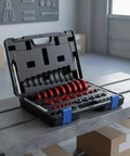 Premium 43 Piece Bearing Mounting Install Device Kit With Seal Drivers Pullers Crafted Durable 6061 Aluminum Alloy Build For Wheel Hub Service Tools No Fuss Option For Garage Bosses And Home Repair The Grind On Your Vehicle Today. open case with red and black seal drivers