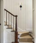 Rechargeable Battery Wall Sconces Set Of Two Black Cordless Lights For Modern Homes No Sweat Install on staircase wall.