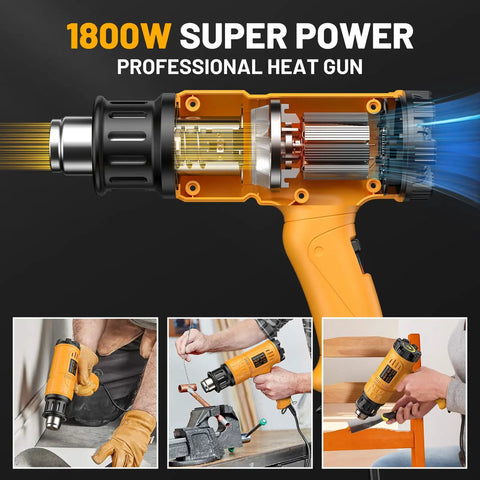 Heat Gun 1800W Heavy Duty Hot Air Tool Kit With Carry Case Variable Temperature Control 122F To 1112F showcasing internal parts