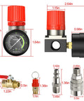 Air Compressor Pressure Switch With Four Way Valve Regulator, 0-180 PSI Adjustable, Safety Relief Valve, On Off Red Switch, Dimensions