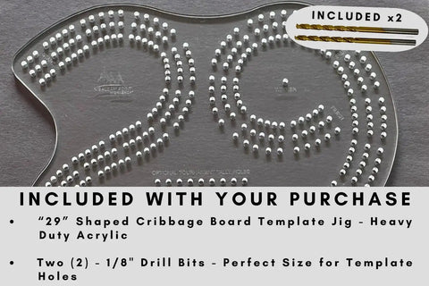 Level Up Your DIY Woodworking Setup With This Heavy Duty Acrylic Cribbage Board Template Jig showing 29" template with included drill bits.