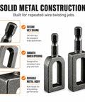 Heavy Duty Electric Drill Wire Twisting Tool With 1/4 Inch Hex Shank for fast fencing, showing secure hex shank and durable metal body.