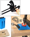 15 Degree Pocket Hole Jig Kit For DIY Woodworking Projects with jig, drill bit adapters, wood drills, spacers, wrench, F clamp