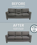 Before and after image of a sofa repaired with 31 Inch Sinuous Spring Repair Kit For Recliners And Sofas With Heavy Duty 8 Gauge No Sag Zig Zag Springs A Permanent Fix For Sagging Cushions And Broken Furniture Support Four Pack showing improvement.