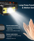 Rechargeable LED Headlamp 2 Pack With Waterproof Design, Ultra Bright White And Red Lights, Motion Sensor, shown in use.