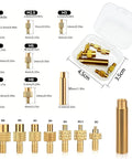 Pro Grade Heat Set Insert Tool Kit With 415Pcs Brass Threaded Inserts, size M2 to M8, with case and dimensions visible