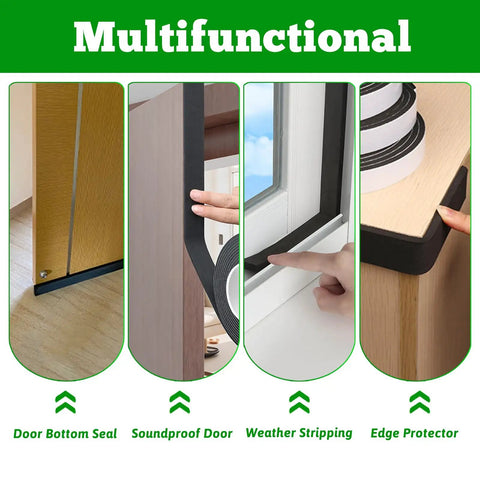 Multifunctional Heavy Duty Black Weather Stripping Door Seal With Super Strong Self Adhesive High Density Foam Tape for Windows and Doors.