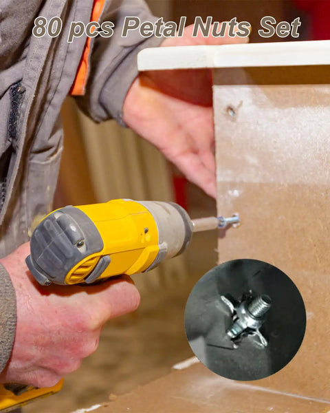 Installing a petal nut from the Top Notch Heavy Duty Expansion Screw Kit Featuring 40 Pcs M4 M5 M6 M8 for DIY projects.