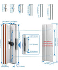 Diagram of Clamp Style Aluminum Sliding Patio Door Handle Set With White Woodgrain Finish 4 15/16 Inch Center To Center Hole Spacing Replacement For Sliding Glass Doors Easy Install Durable Surface Mount Hardware, showing dimensions and components.