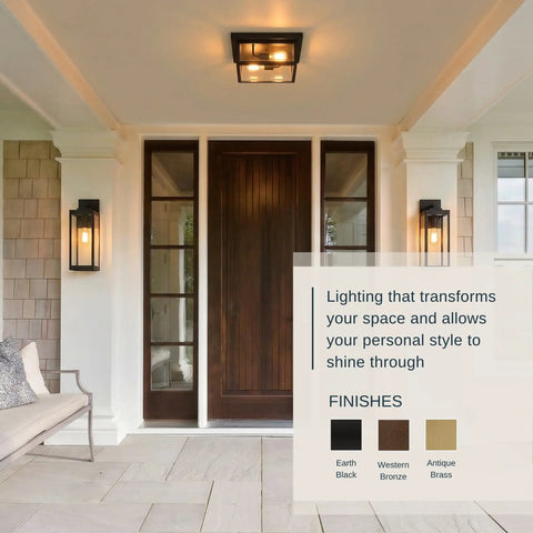 Outdoor Flush Mount Ceiling Light 12 Inch Two Light Antique Brass Industrial Lantern With Seeded Glass For Farmhouse Porch Patio Hallway And Yard Close To Ceiling illuminating a porch