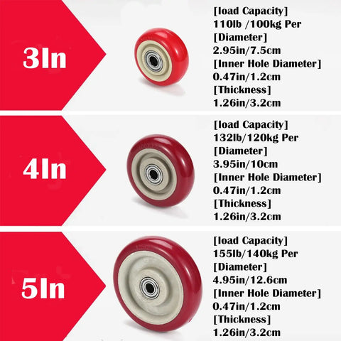 Heavy Duty 4 Inch Replacement Caster Wheels 4 Pack, Pre Assembled PVC Swivel Casters Roll Like Butter, 400 Lb Each With Precision Bearings, detailed image of 4 inch PVC caster wheel with specifications.