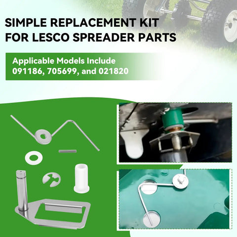 Fertilizer Spreader Agitator Kit For Lesco 80/50lb Push Spreaders DIY Ready Complete Repair Kit With Agitator Washer Bushing E Clip And Actuator For Lesco Landscape Spreader Maintenance components displayed