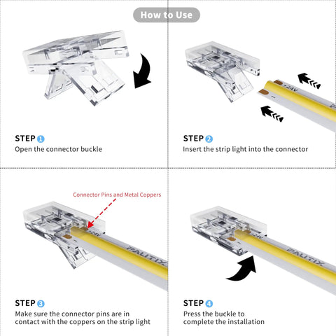 8mm COB LED Strip Connector Kit With Transparent Gapless Connectors installation steps guide image