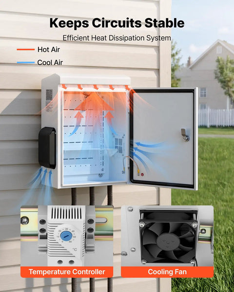 Badass Outdoor Electrical Junction Box Cold Rolled Steel Ip65 Waterproof Weather Ready Enclosure With Thermostat And Fan Cooling.