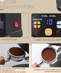 Pro Rigged Stainless Steel Coffee Tamper 58Mm Onboard Digital Scale step-by-step operation guide with pressure settings.