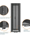 Rock Solid 52U Server Rack Cabinet Pre Assembled Network Setup Ready To Roll With Free Swivel Casters And No Sweat Assembly Heavy Duty Gear Hogging 3000 Lb Capacity Bright White Enclosure with detachable lockable door.