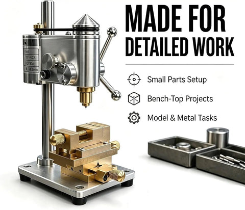Precision Mini Watch Drill Press With Variable Speed For Jewelry Making And Repair, compact bench tool for small parts.