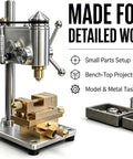 High Precision Mini Bench Drill Press For Watch Repair And Jewelry Making Adjustable Variable Speed Stable Clamping 0.3 To 4mm Accurate Drilling Tool for small parts with gold accents.