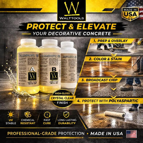 Workhorse Polyaspartic Topcoat 15 Gallon Kit, High Gloss Clear Finish, ideal for decorative concrete applications.
