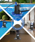 Heavy Duty 1HP Automatic Pool Cover Pump Delivers 3500 GPH in a flooded basement and swimming pool setting.
